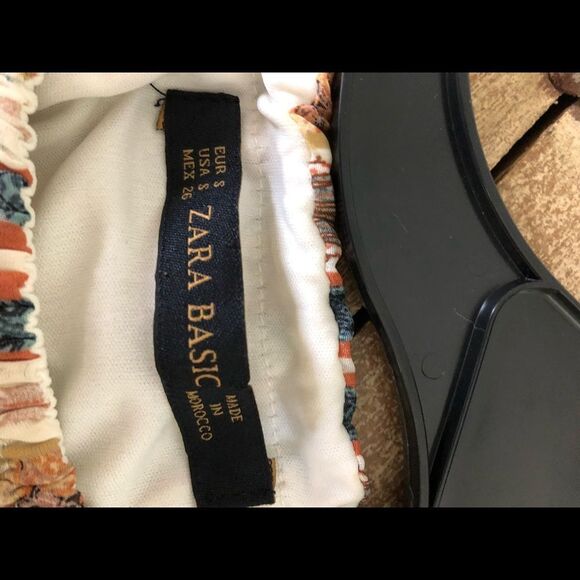 Zara boho tan blue print chiffon maxi dress Size S - Picture 10 of 15